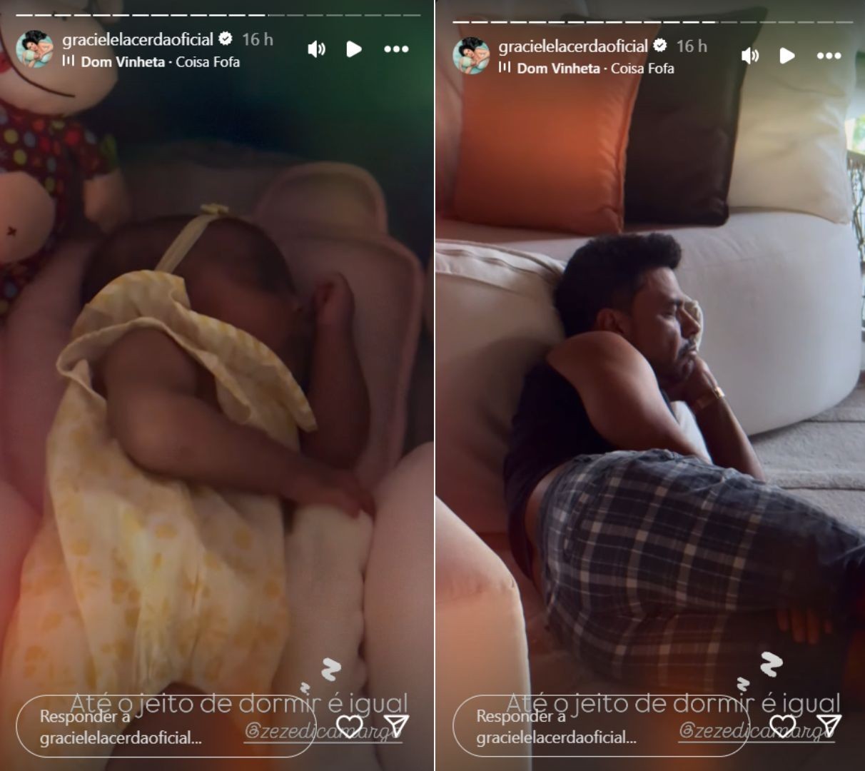 Graciele mostra Zezé e a filha dormindo iguais - Reprodução/Instagram