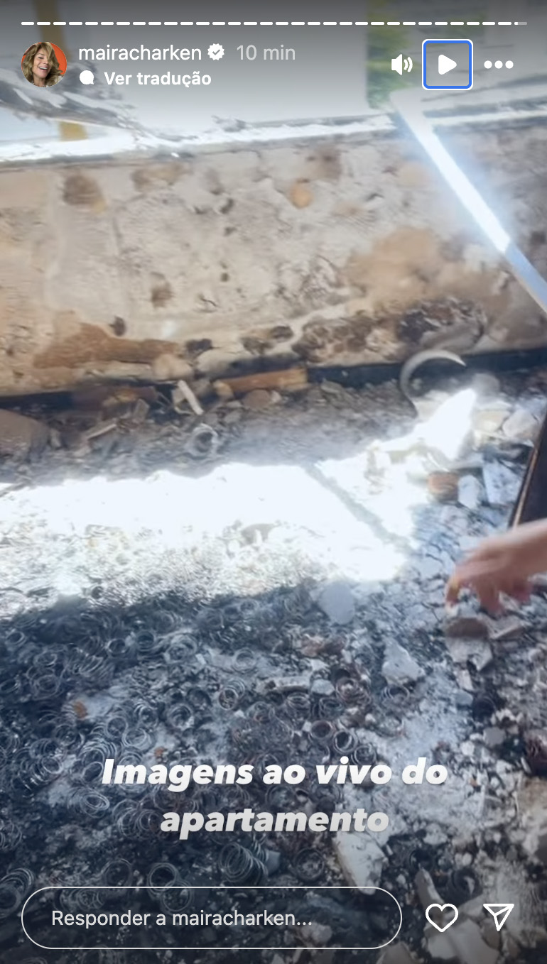 Maíra Charken mostra como ficou o quarto que pegou fogo no apartamento